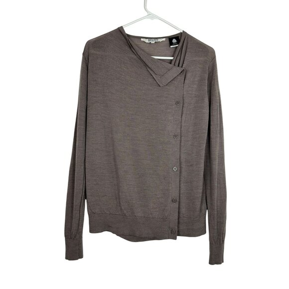 North South Merino Extra Fine 100% Wool Womens XS Taupe Button-Up Sweater - Picture 1 of 11
